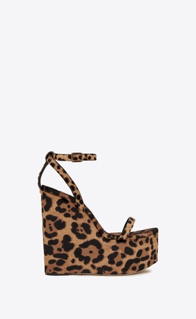 SAINT LAURENT Sandals Woman Frida 85 compensated sandal in Cheetah-Print Calfskin a_V4